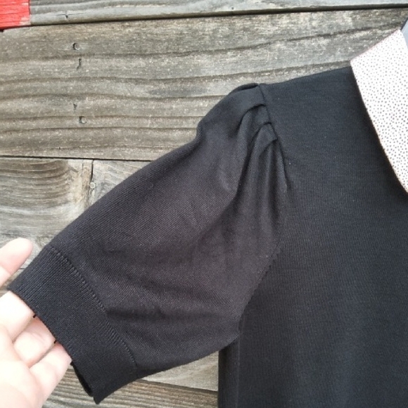 Adrianna Papell Black Top with Polka Dot Pink Collar Size Medium - Picture 4 of 7